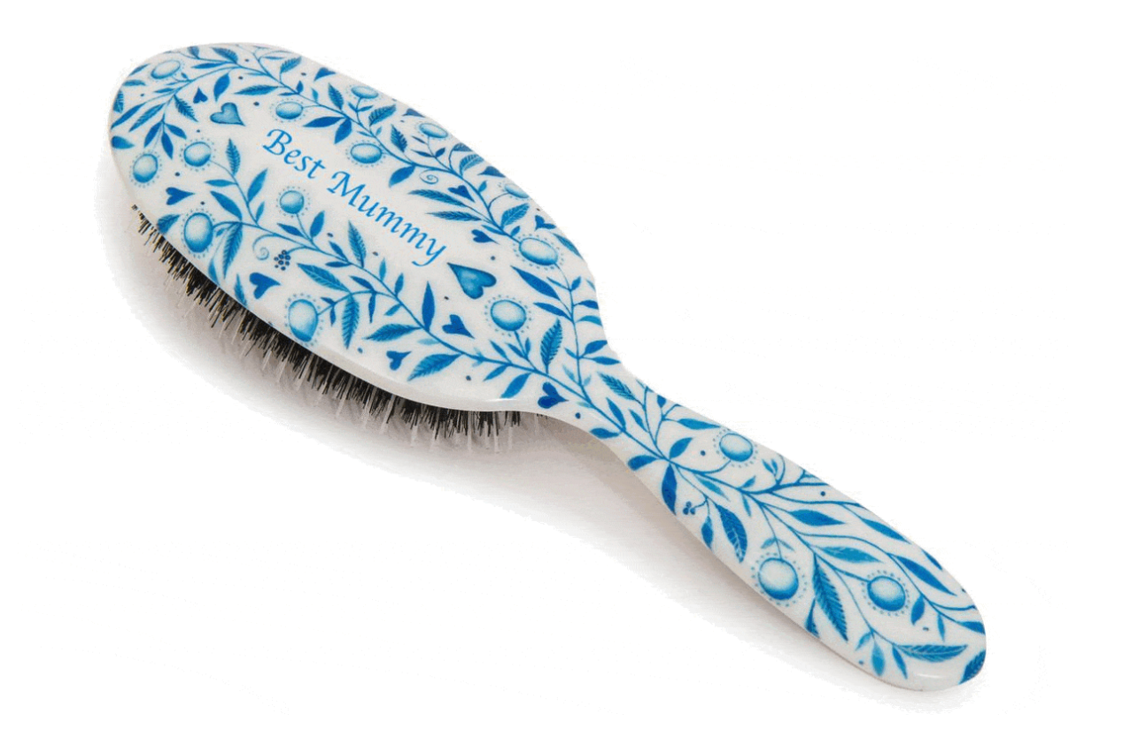 Rock and Ruddle Beautiful Blue Personalised Hairbrush with natural bristles for a great hair brushing experience. Great for Mother's Day gifts.